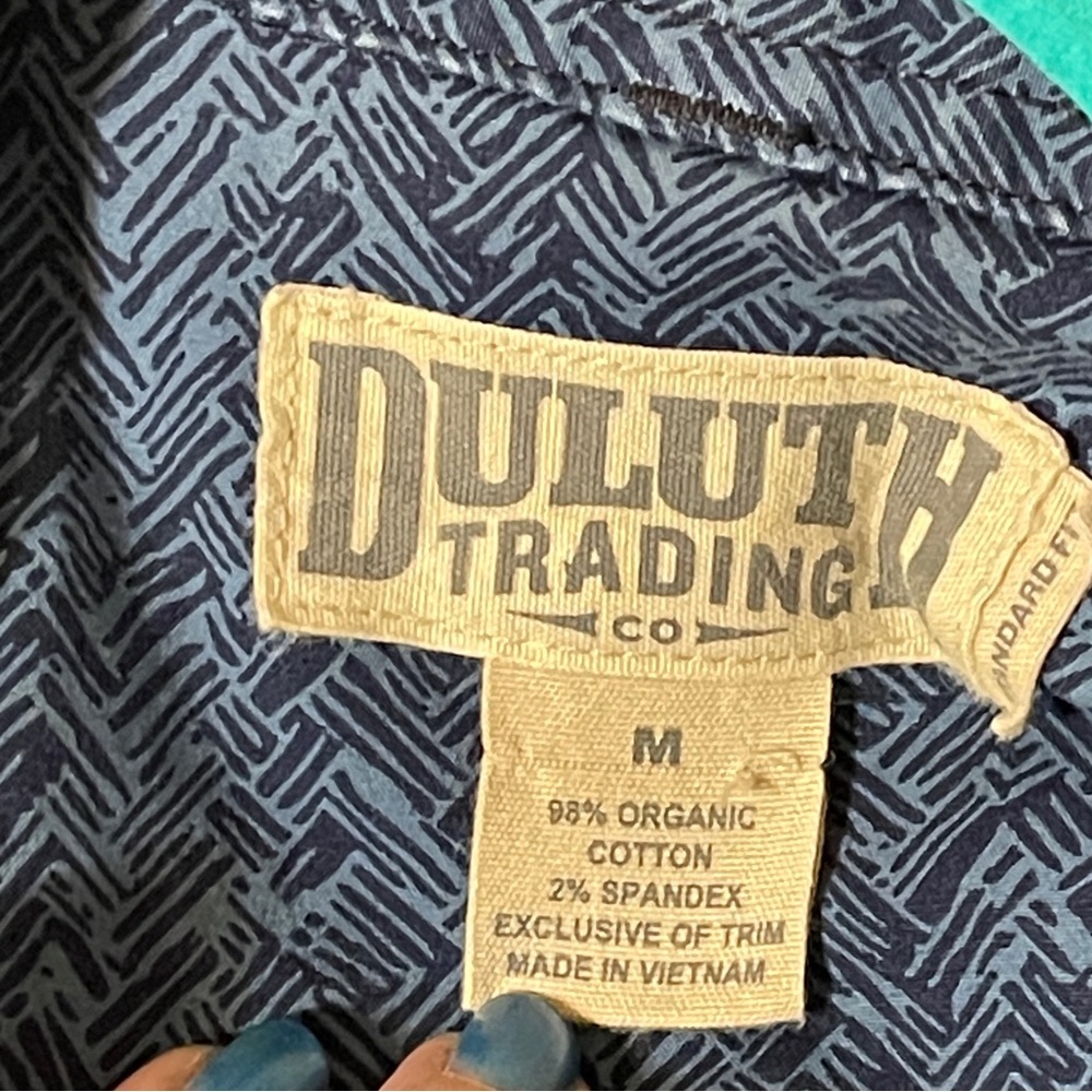 Duluth‎ Trading Blue Button Up Shirt Zip-Pocket Roll-Tab Gorpcore Work Medium - Picture 8 of 10
